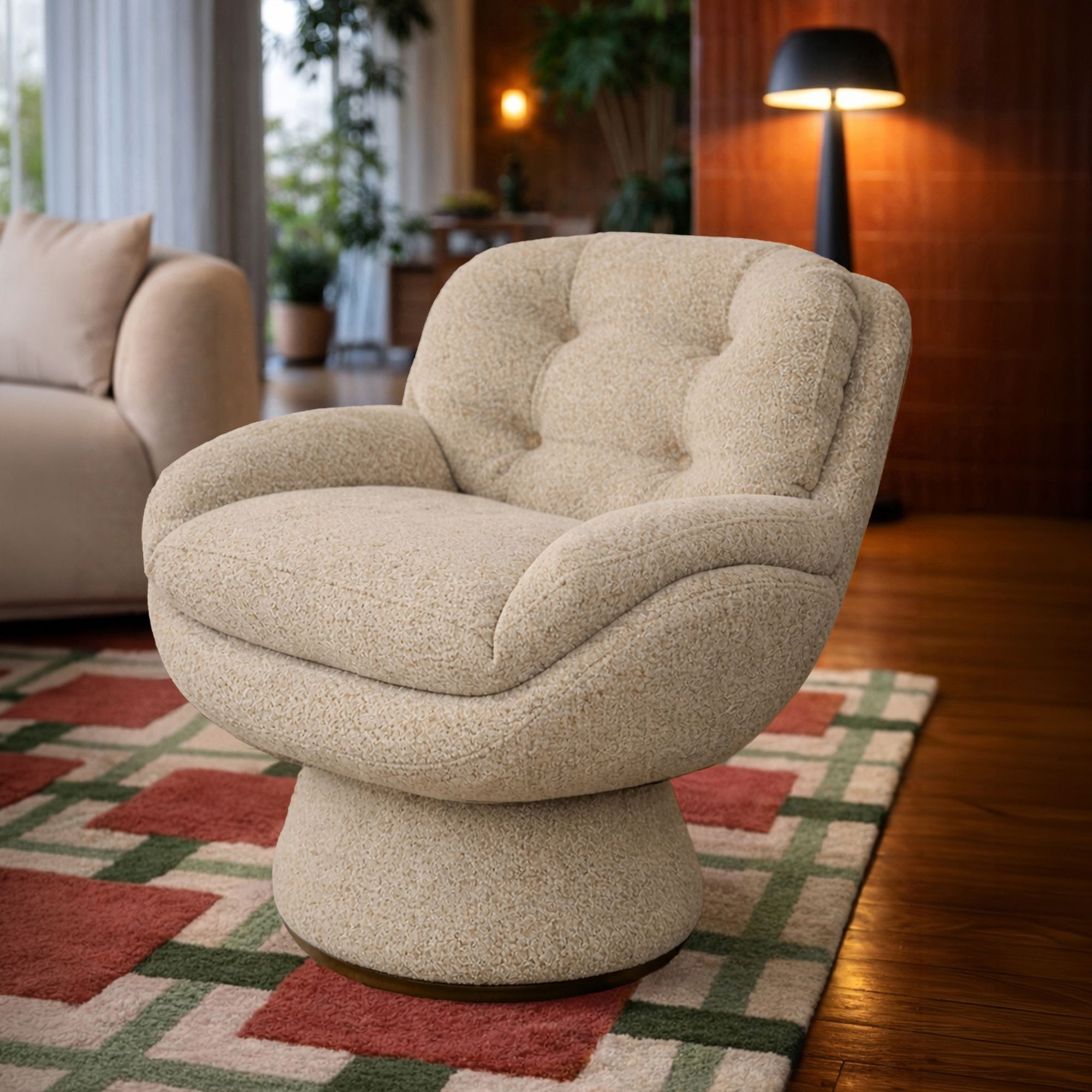 Fauteuil pivotant en tissu beige GUSTAVE