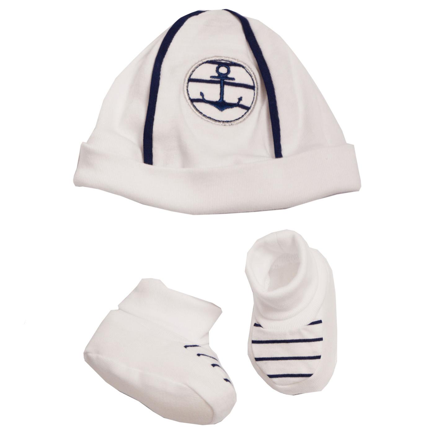 Ellepi Set Cappellino e Scarpine in costina ricamata Neonato Bianco Lui Ellepi Bianco