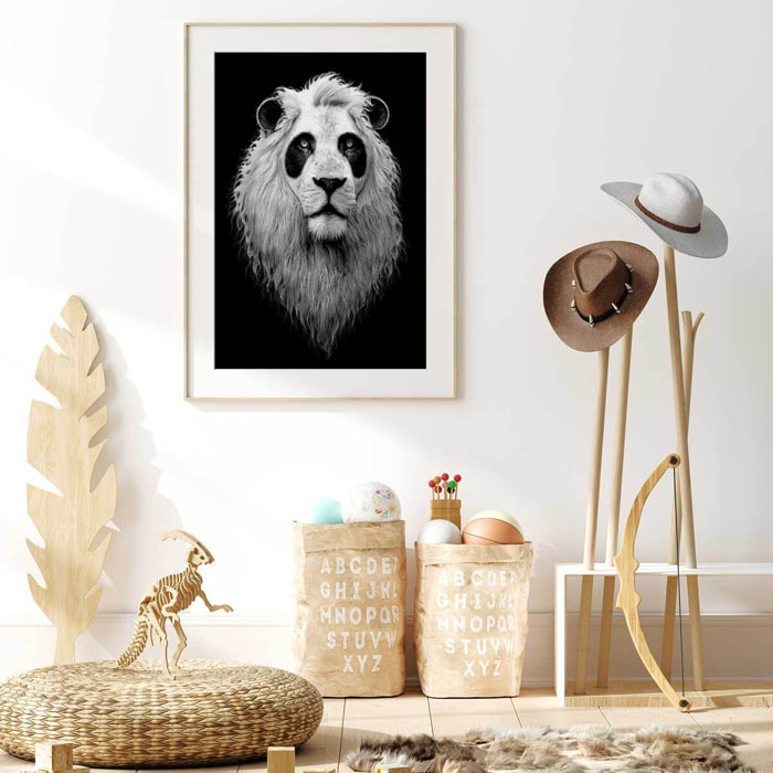 Affiche enfant le pandalion  Affiche + cadre en bois - Chêne