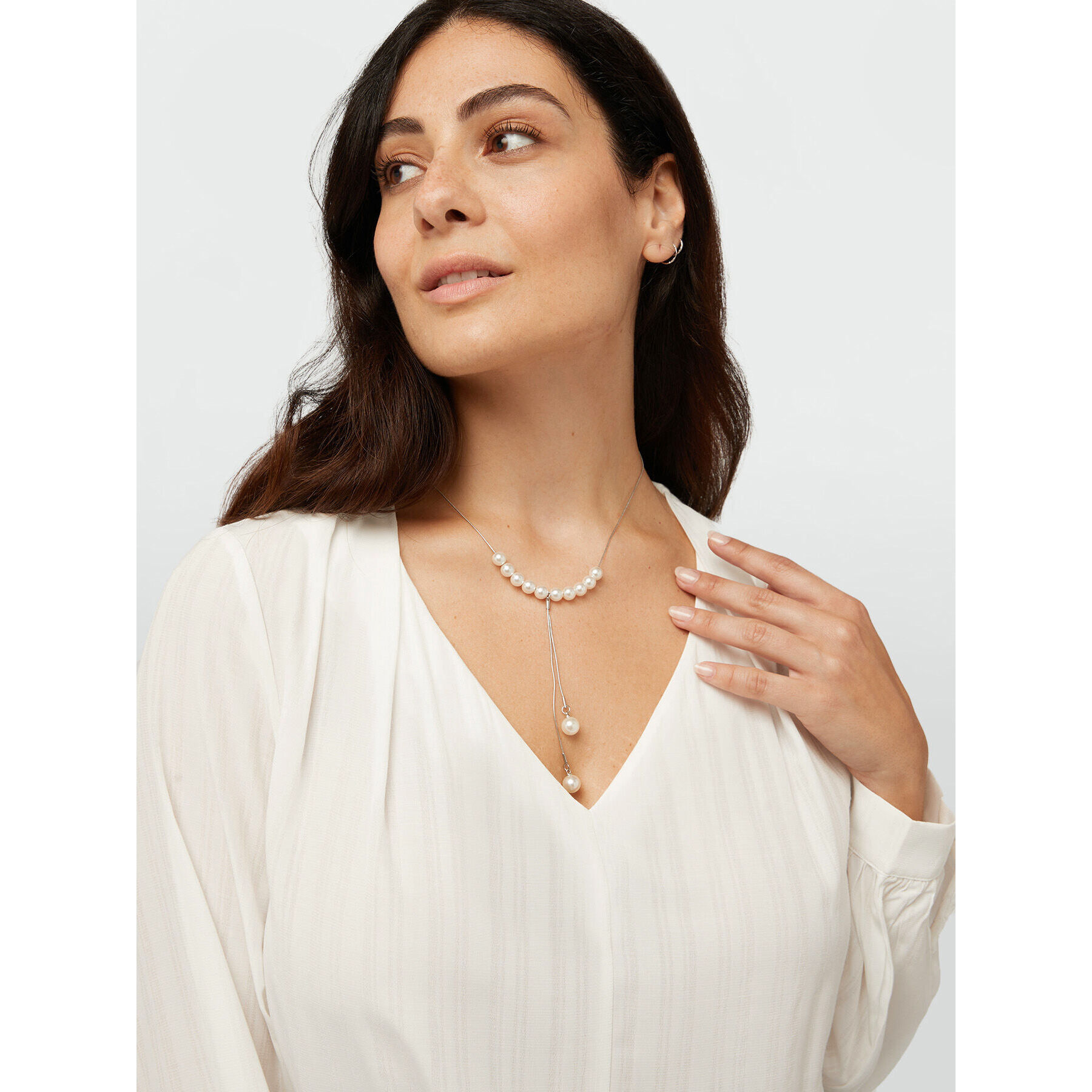 Fiorella Rubino - Blusa con collana in perle - Bianco