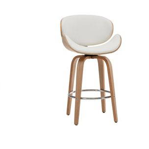 Tabouret de bar pivotant blanc et bois clair H68 cm pivotant 360° WALNUT