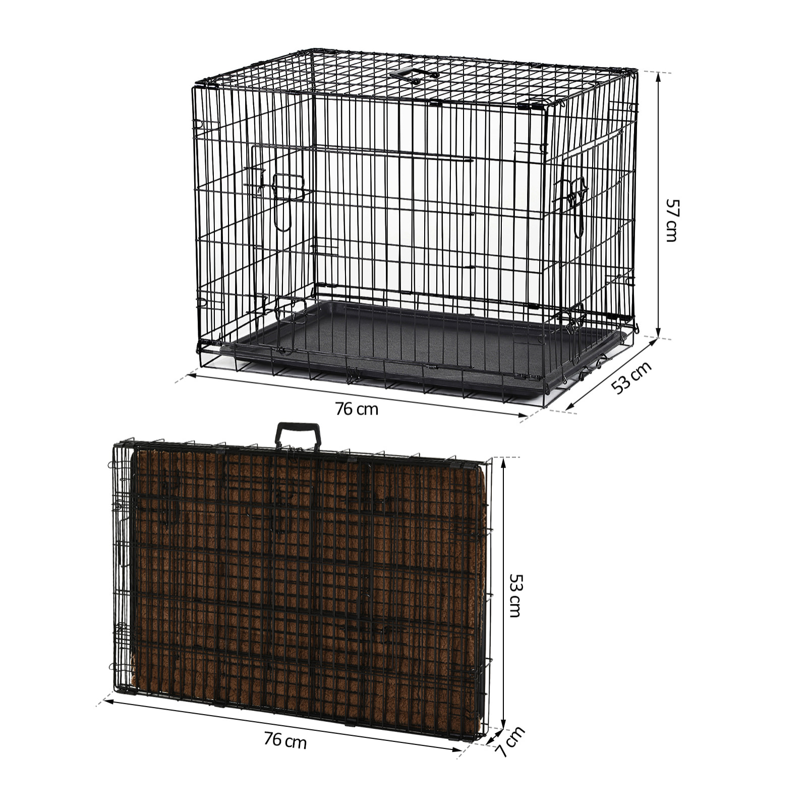 Cage caisse de transport pliante pour chien poignée, plateau amovible, coussin fourni 92 x 57 x 62,5 cm