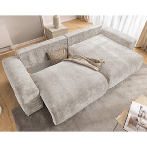 Constance - Canapé d'angle réversible 4 places convertible avec coffre en velours relief - Beige