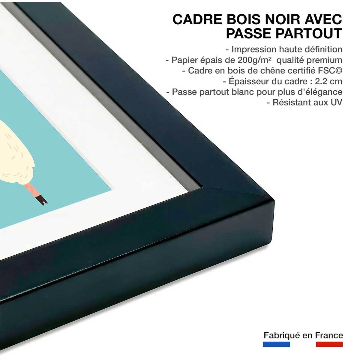 Affiche enfant lamas cartoon alpaga Affiche sous cadre noir