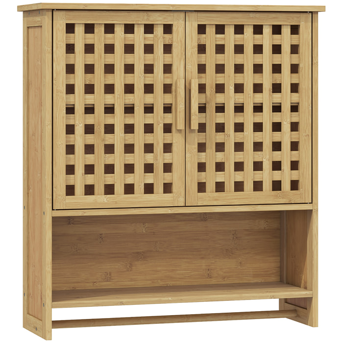 Armoire murale salle de bain style natural bamboo 2 portes étagère niche porte serviette