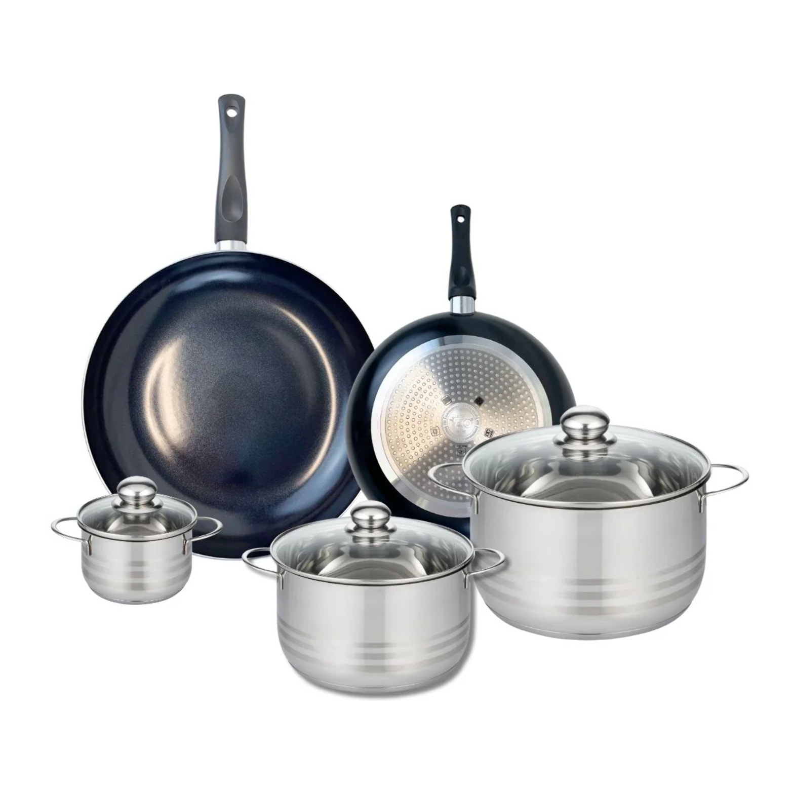 Ensemble de 2 Poêles de cuisson 24 et 32 cm et 3 faitouts 12, 20 et 24 cm Elo Prima Brillant