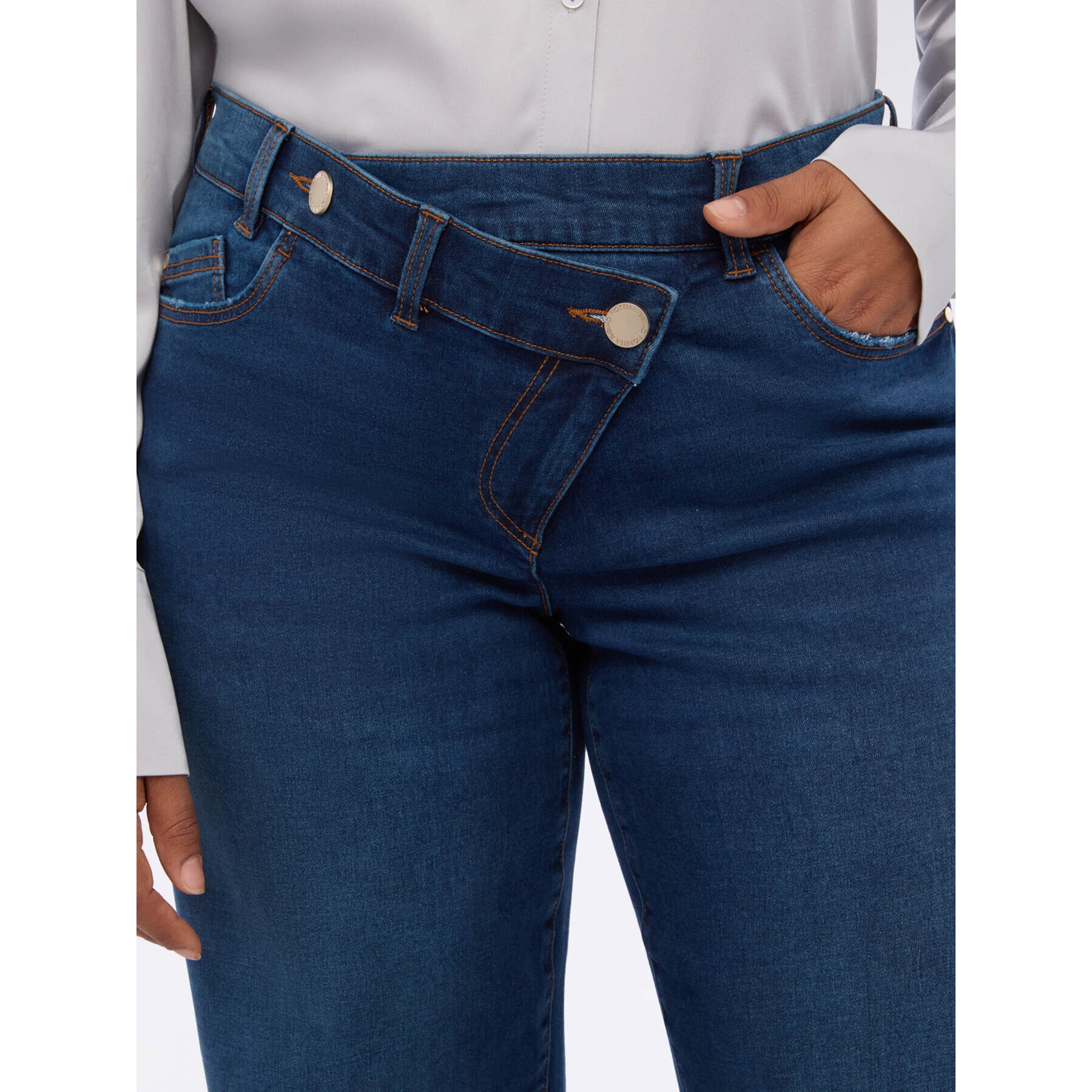 Fiorella Rubino - Jeans Wide Leg en denim con cierre asimétrico - Azul