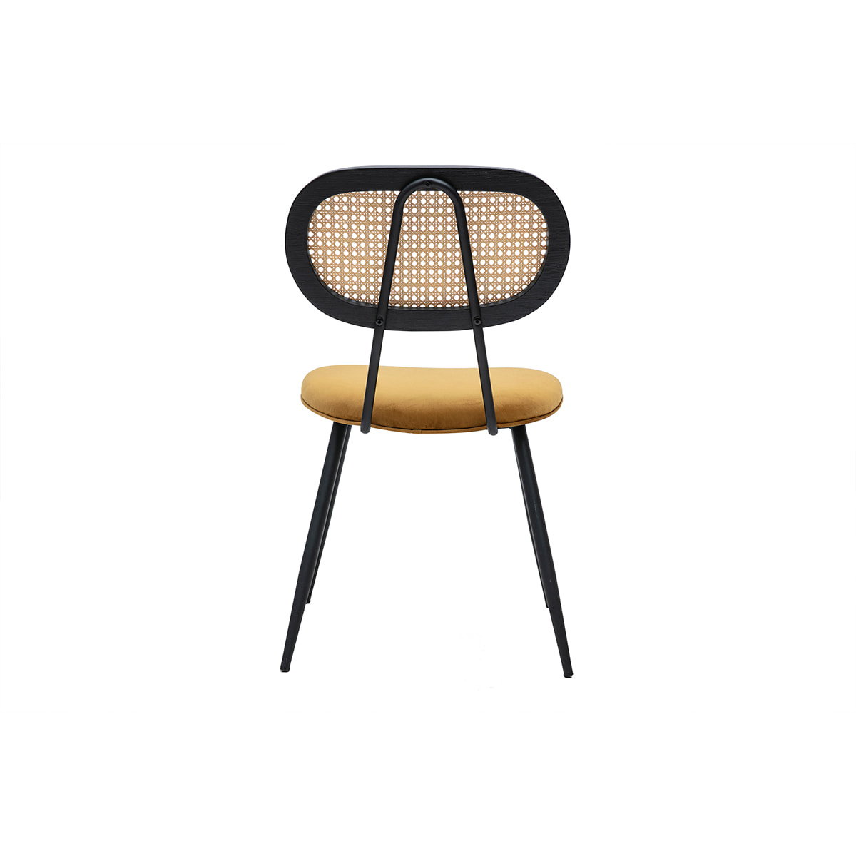 Chaises design en tissu velours bronze, métal noir et cannage rotin (lot de 2) SWANN