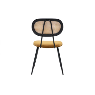 Chaises design en tissu velours bronze, métal noir et cannage rotin (lot de 2) SWANN