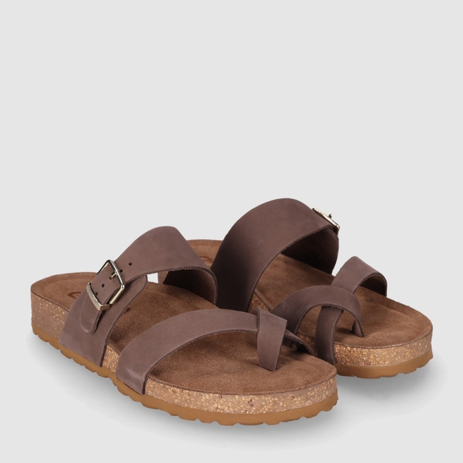 Sandalias de Piel - Marron - Tacón: Bajo