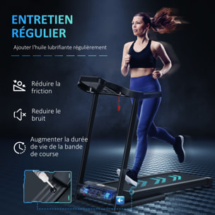 Tapis de course électrique pliable 500 W - V. max. 12 Km/h - écran LED multifonction - 12 programmes - 2 porte-gobelets - support smartphone - acier ABS noir