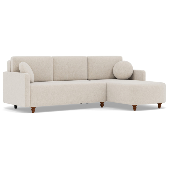 Calypso - canapé d'angle réversible 4 places convertible avec coffre en tissu - Beige