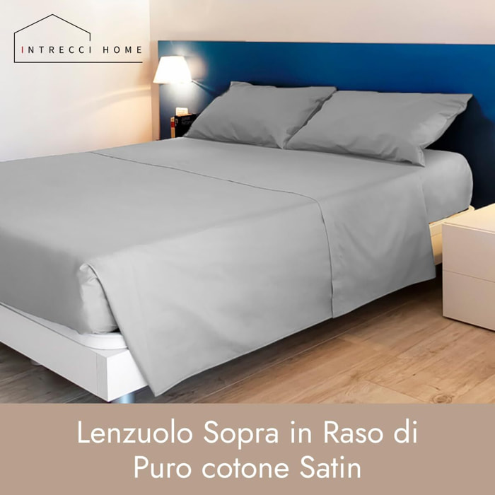 Intrecci Home Lenzuola, Lenzuolo Sopra in Raso di Puro cotone Satin, Made in Italy, Morbidezza Suprema, Elegante e Confortevole, Tinta Unita