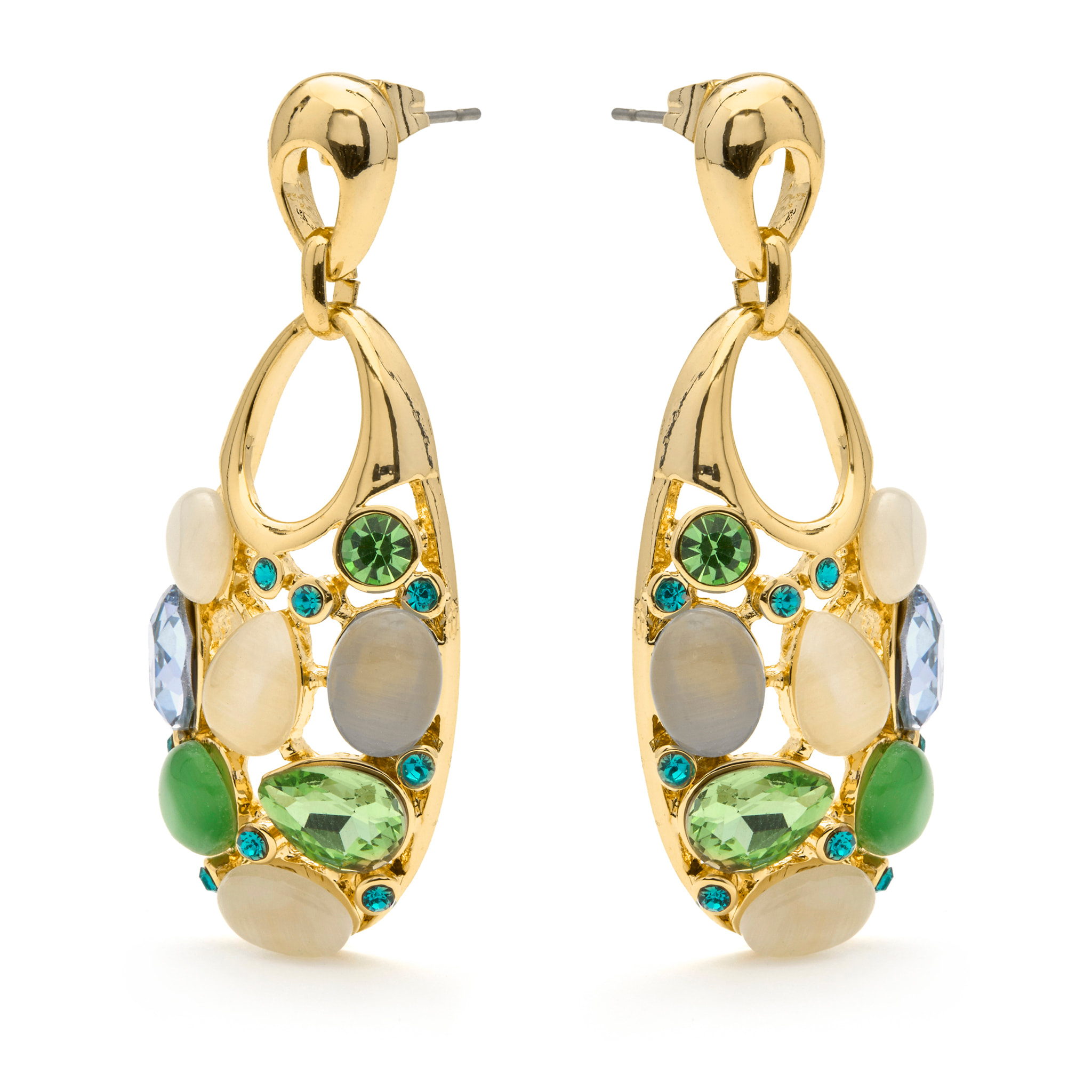 Pendientes de Ojo de Gato Multicolor acabado en oro amarillo 18k