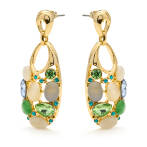 Pendientes de Ojo de Gato Multicolor acabado en oro amarillo 18k