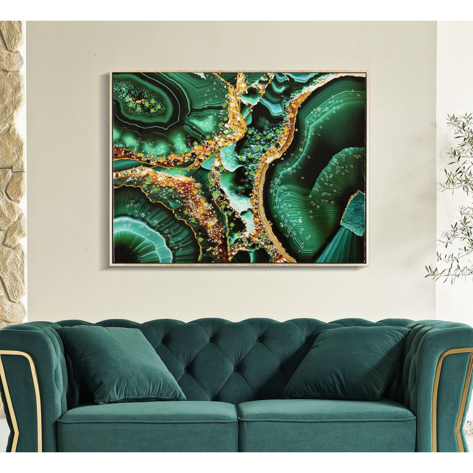 DIPINTO SU TELA LACCATO SMERALDY -B- C/CORNICE CM 82X4X62