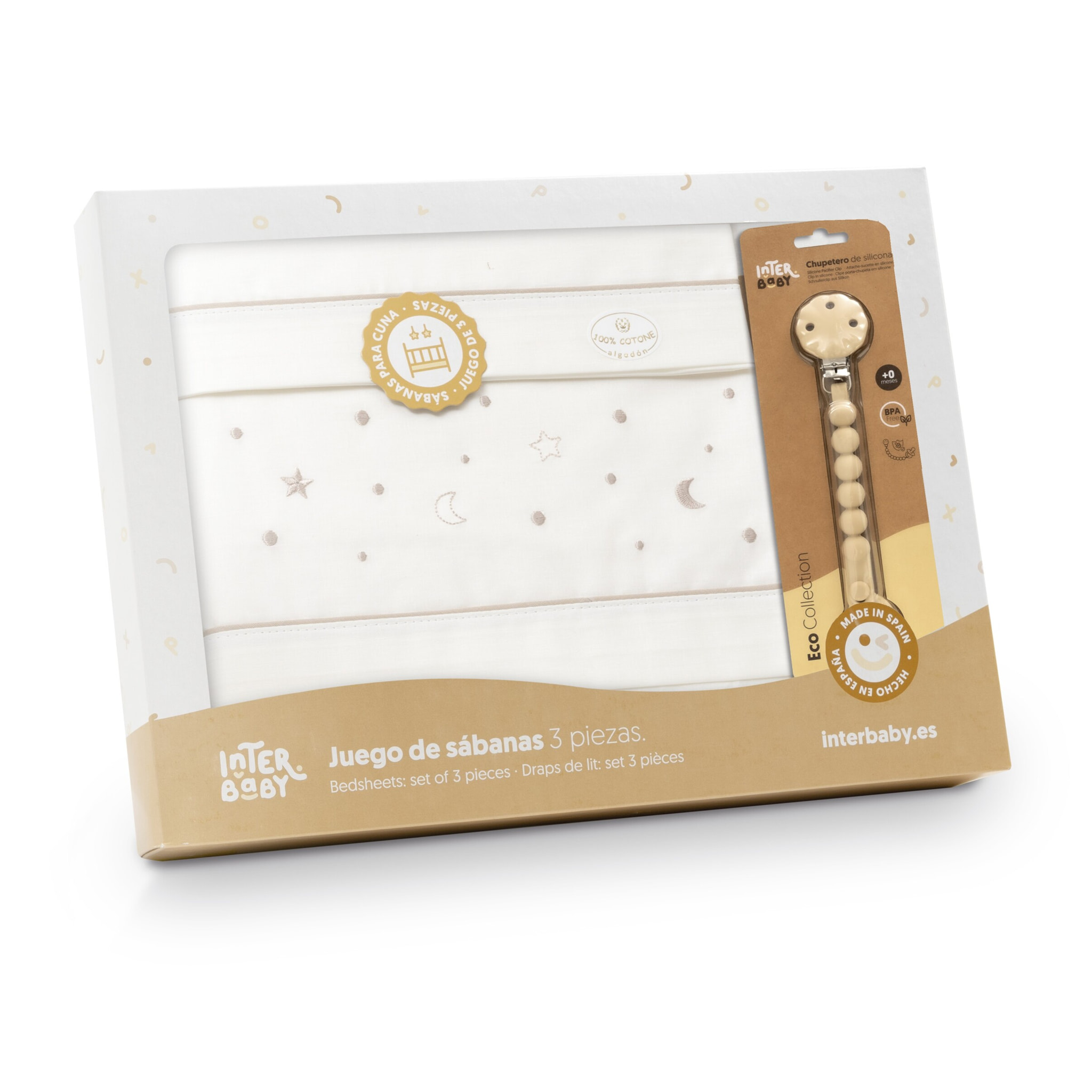 Juego de Sábanas para Cuna mod.Estrellas Luna con Broche Muselina