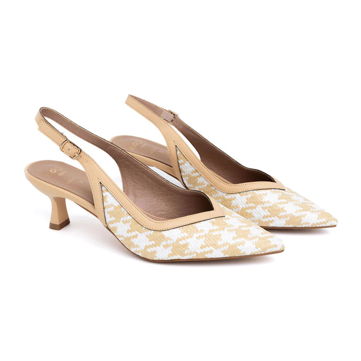 Decollete in rafia con motivo pied de poule - BIANCO/BEIGE