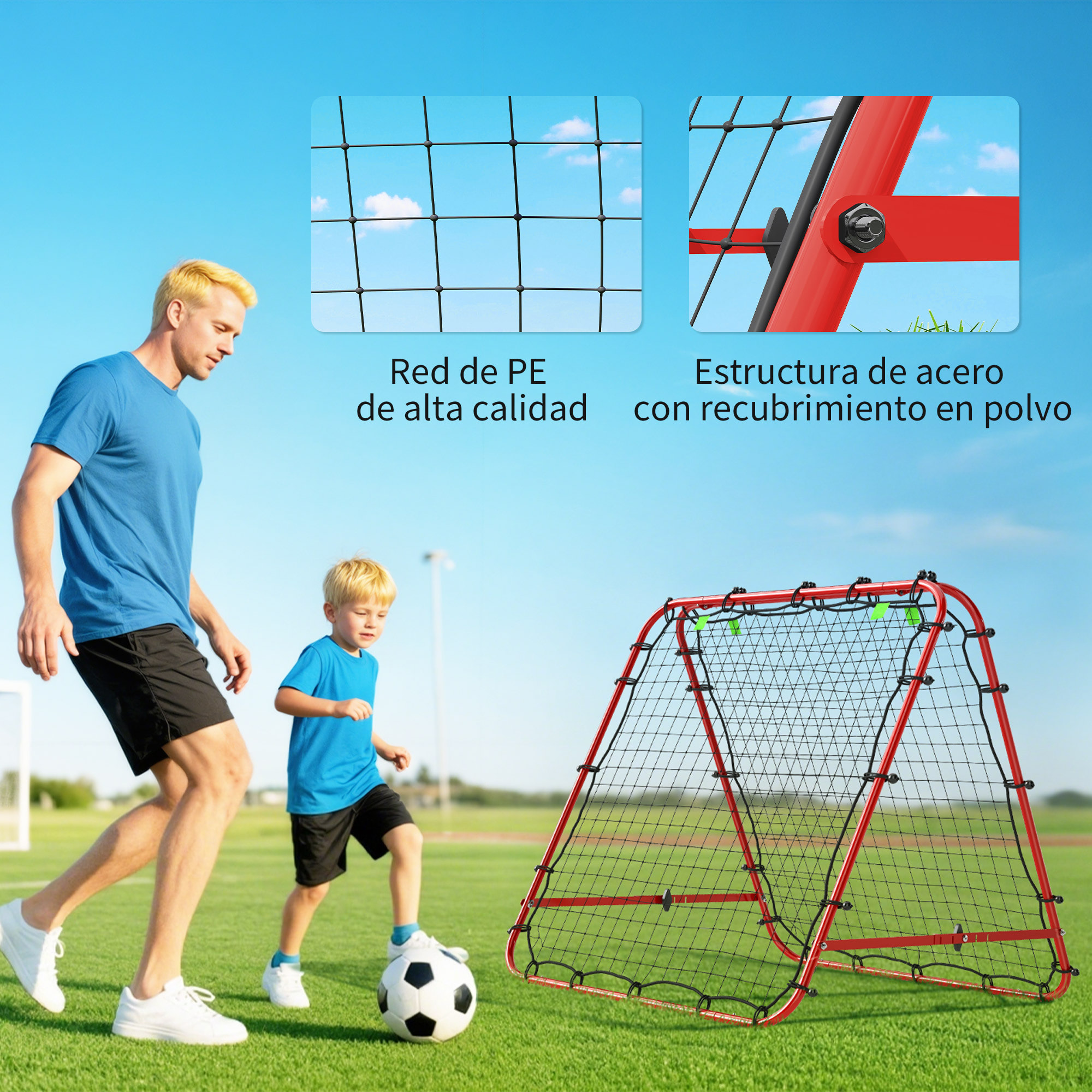 Red de Rebote Plegable de Doble Cara, Reboteador de Fútbol Ángulo Ajustable de 5 Niveles, con Tubo de Acero, Fácil de Instalar, Entrenamiento de Fútbol, Tenis, Béisbol, 100x95x90 cm, Rojo
