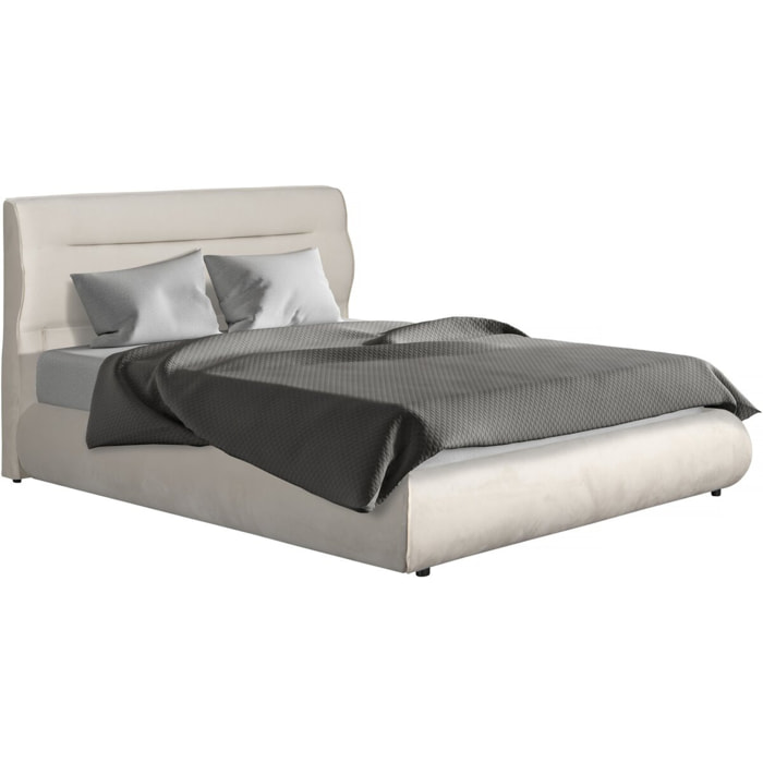 Lit double avec coffre en velours "Chamonix" - 160 x 200 cm - Beige