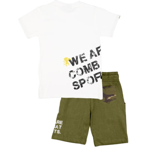 Set completo da bambino in cotone con t-shirt e pantaloncini Leone Camou