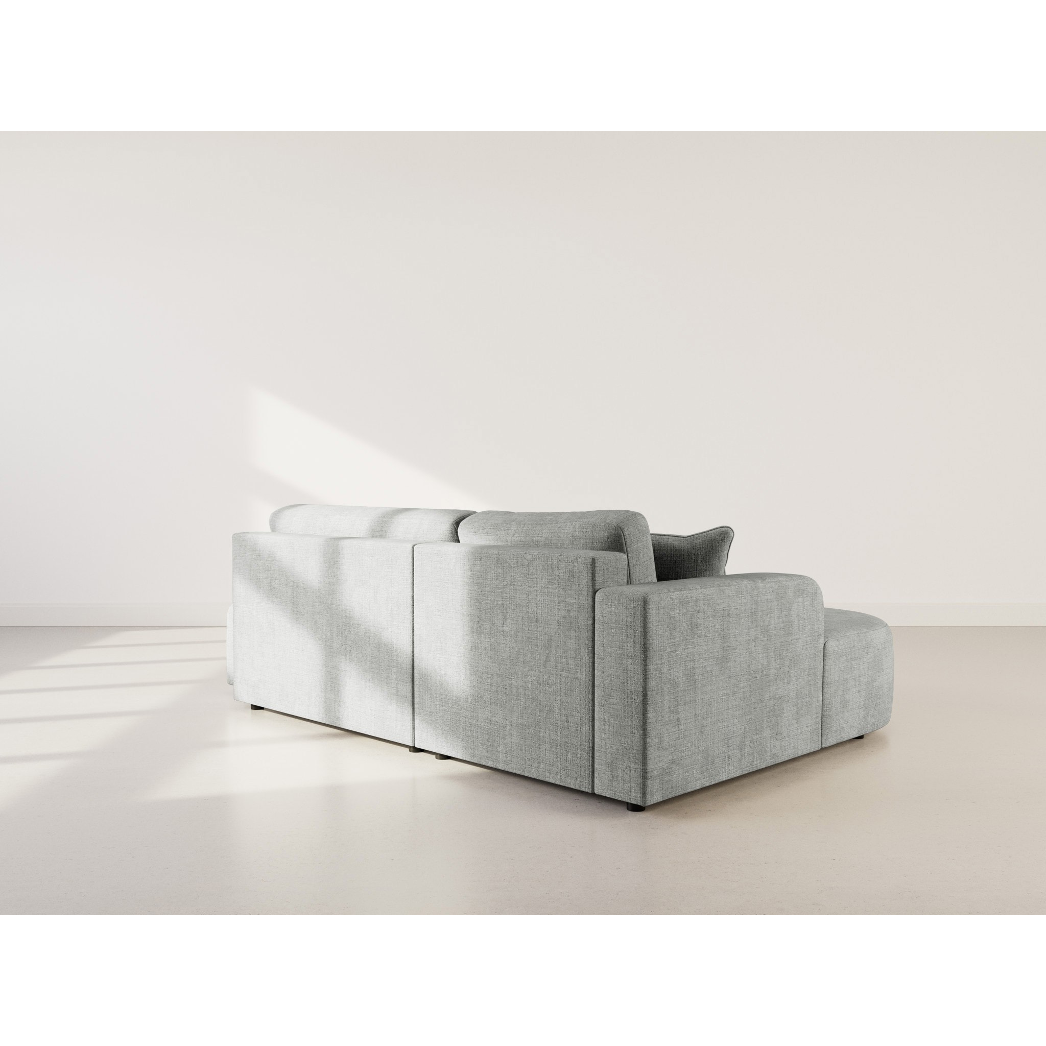 Miro - Canapé d'angle gauche 4 places convertible avec coffre en velours texturé - Gris