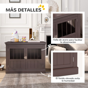 Jaula para Perros, Mesa Auxiliar, Casa para Mascotas Moderna con 3 Puertas Francés con Cierre Magnético, para Perros Pequeños, 78x53x59,3 cm, Café