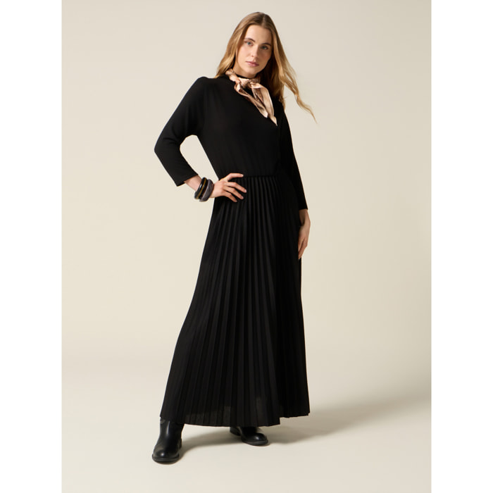 Oltre - Vestido flare mezcla viscosa con broche - Negro
