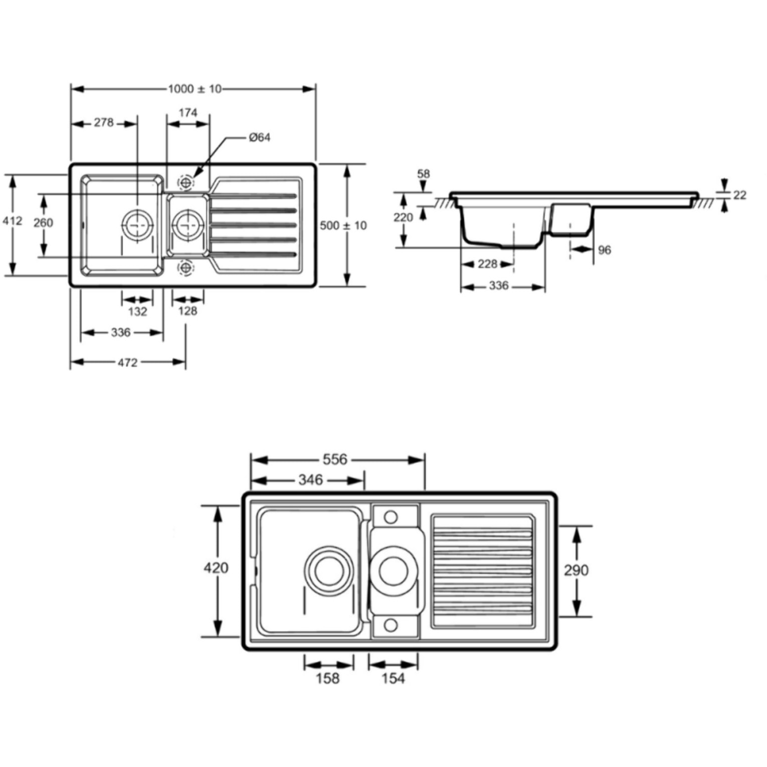 Evier à encastrer 1 bac et demi Gaspard