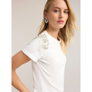 Motivi - Camiseta con bordados de cristal en los hombros - Blanco