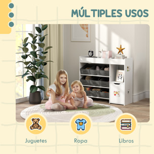 Estantería para Juguetes para Niños Organizador Infantil con 9 Cestas Extraíbles Compartimentos y Láminas de Pegatinas para Guardería Sala de Juegos 92x30x80 cm Blanco