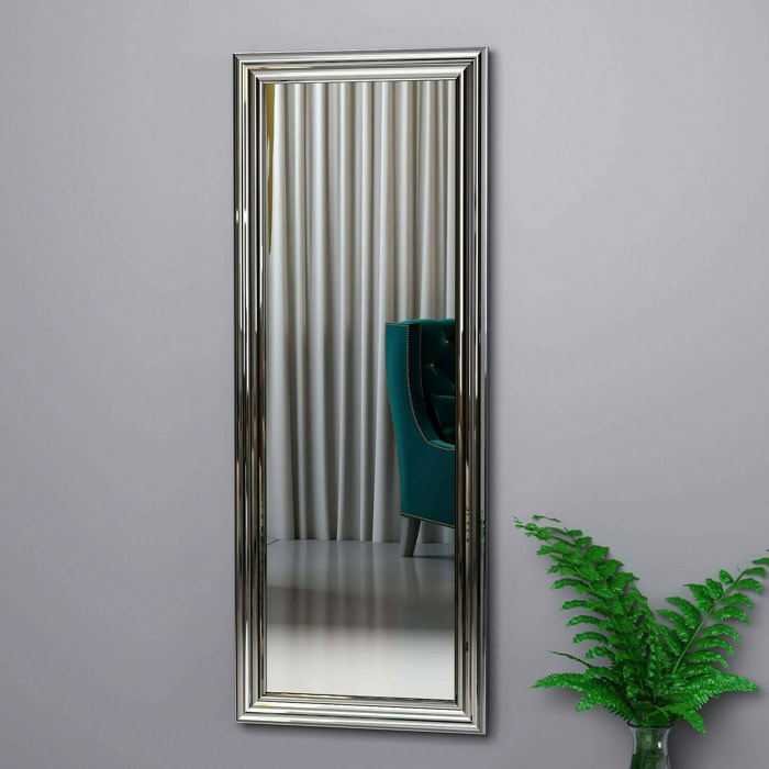 Specchio Lina, Specchiera, Articolo d'arredo a muro, Decorazione con specchio, 40x3h105 cm, Argento