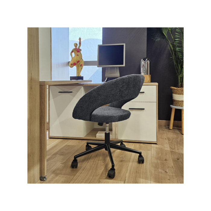 Fauteuil de bureau pivotant 360° tissu bouclette et roulettes - LEON