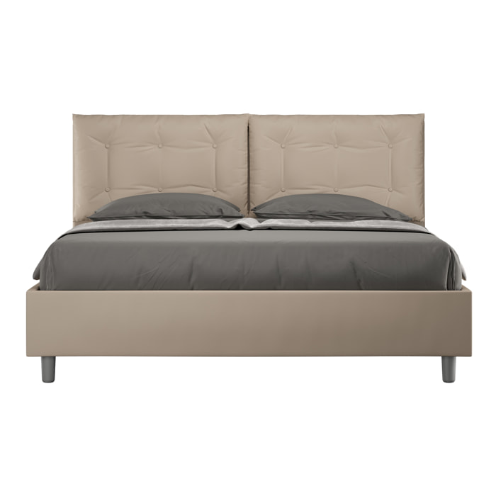 Cama con somier acolchada 160x190 cuero sintético gris paloma Annalisa