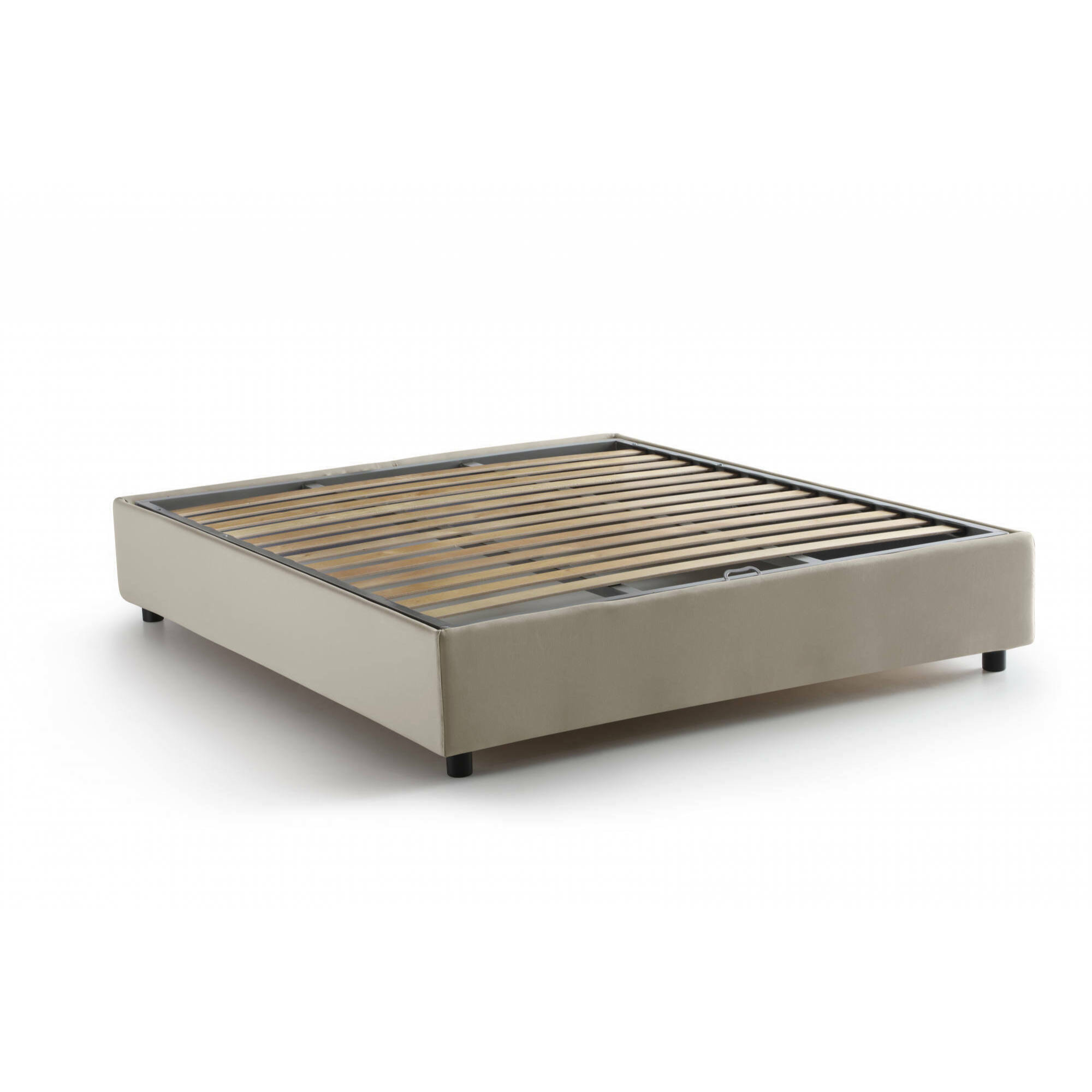 Letto alla francese Attilino, Letto contenitore in tessuto, Apertura frontale, adatto per materasso Cm 140x190, 100% Made in Italy, Beige