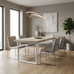 Tavolo da pranzo in legno e metallo con piedi squared bianchi 160x90 cm Grigio Testurizzato