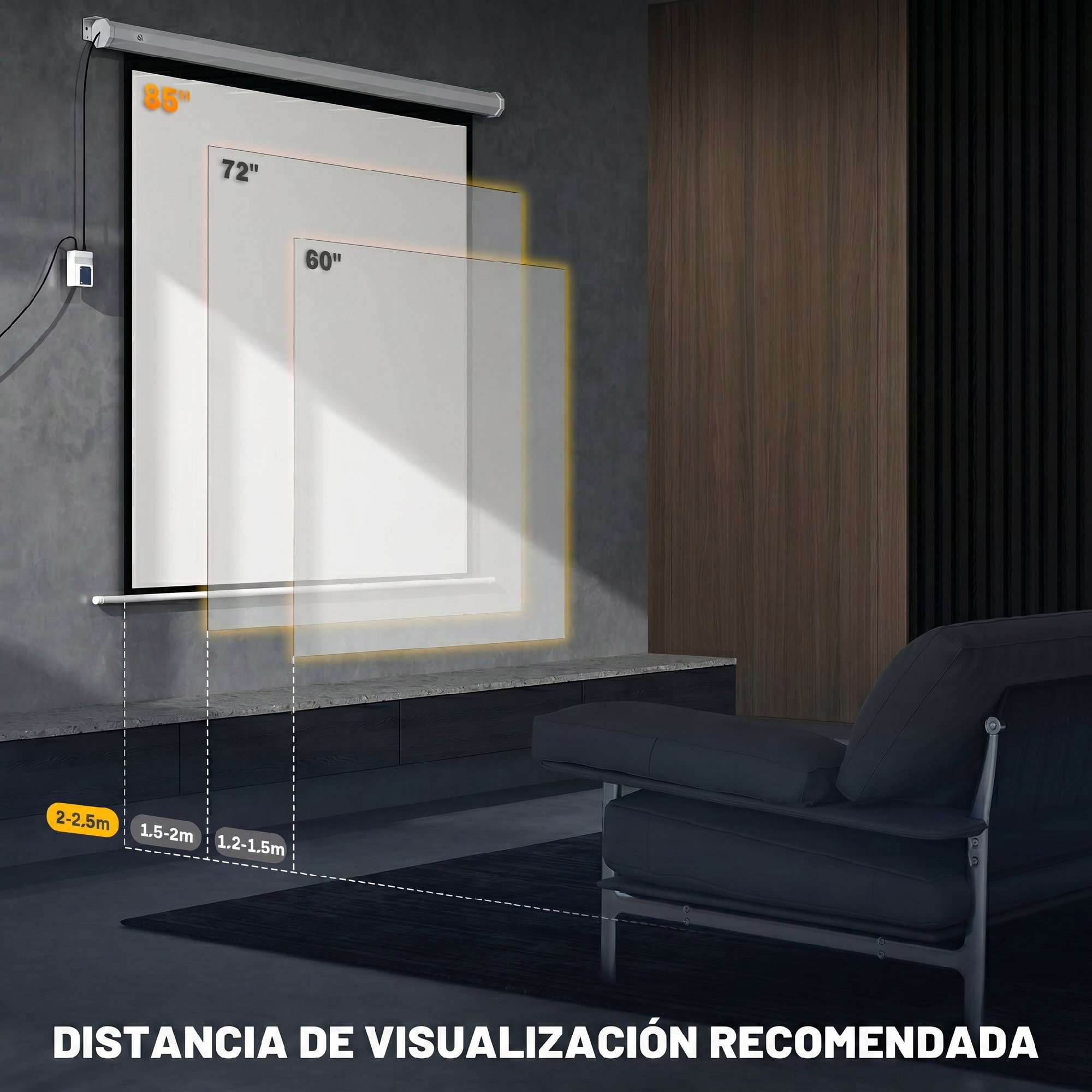 Pantalla de Proyector Eléctrica 85 Pulgadas, Pantalla de Proyección con Control Remoto, Formato 1:1, HD 4K, para Interior y Exterior, Eventos Deportivos, Cine en Casa, Oficina, Blanco