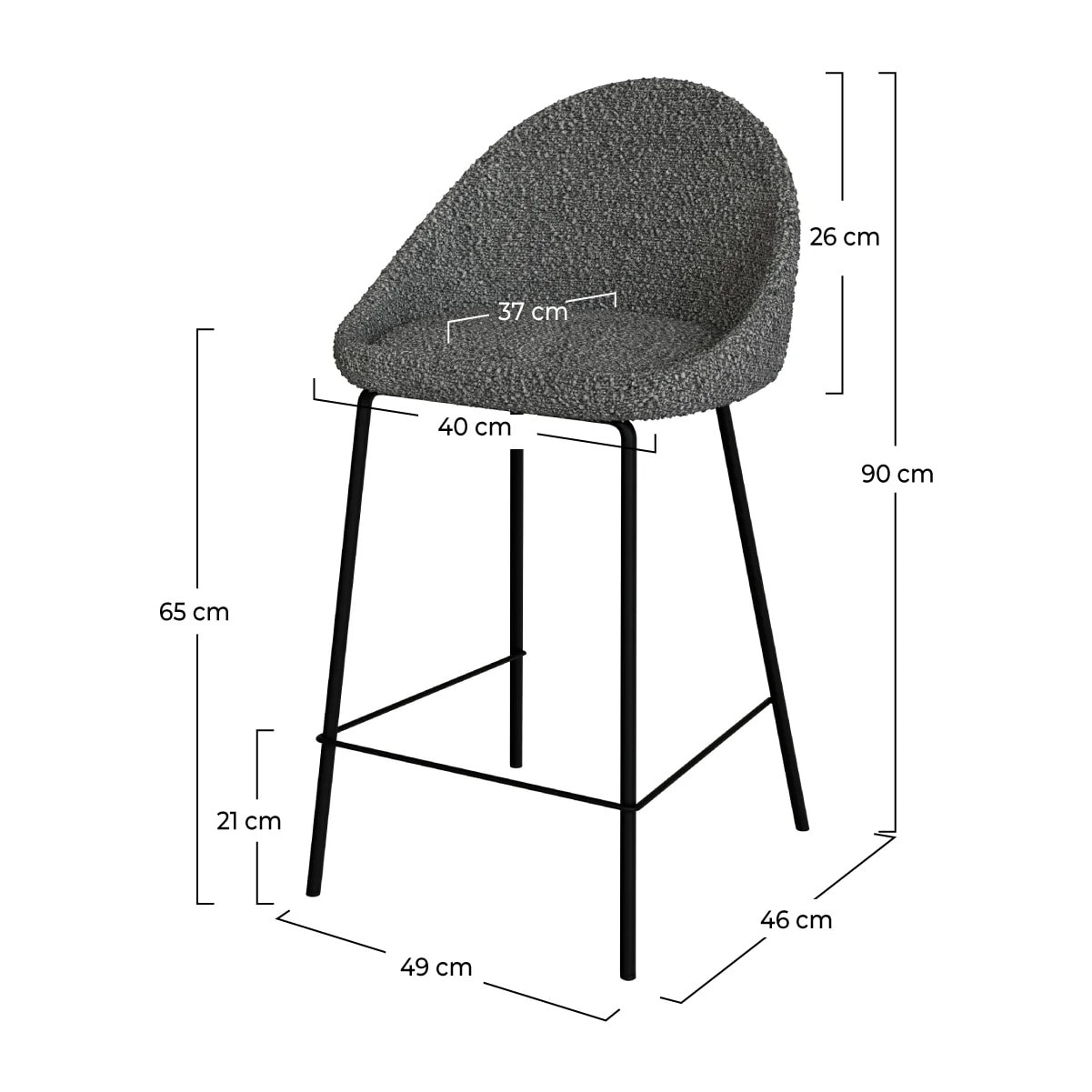Lot de 2 chaises pour îlot central 65 cm en tissu bouclette gris - Misty