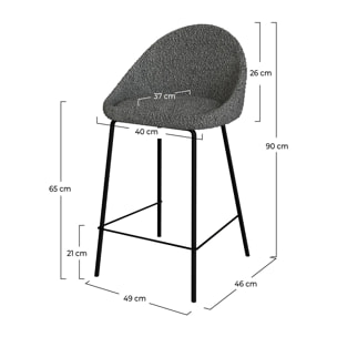 Lot de 2 chaises pour îlot central 65 cm en tissu bouclette gris - Misty