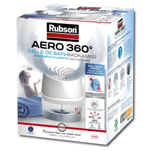 Rubson AÉRO 360° Absorbeur d'Humidité spécial Salle de Bain, 1 appareil + 1 recharge de 450 g + Lot de 4 Recharges Neutres