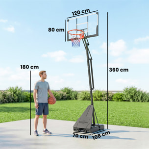 Canasta de Baloncesto Exterior, Altura Ajustable 245-305 cm, Canasta de Baloncesto Portátil con Ruedas, Base Rellenable, Tablero Irrompible y Sistema de Retorno para Adultos y Adolescentes