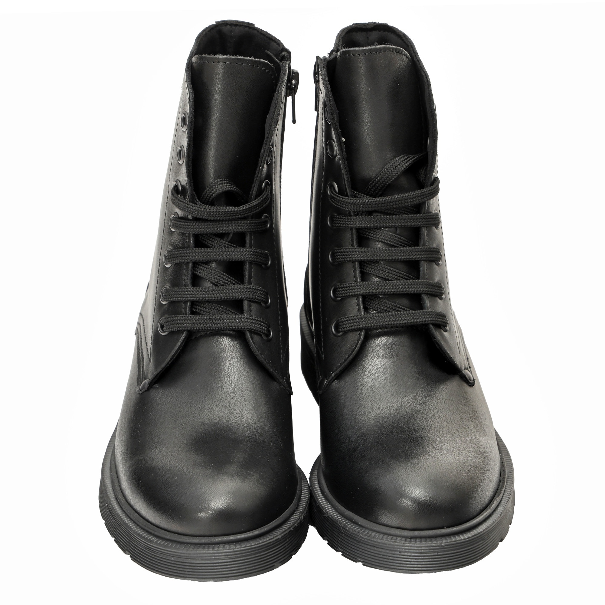 Anfibi in vera pelle con stringhe e lampo laterale