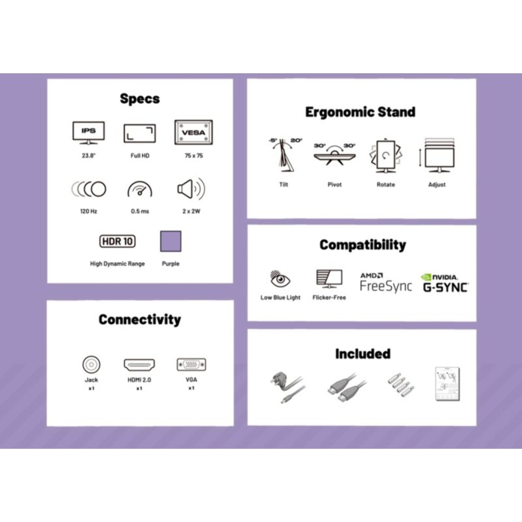 Ecran PC Gamer JAPANNEXT JN-IPS238G120F-HSP-Lila 24''