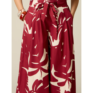 Oltre - Falda pantalón en popelín estampado - Rojo