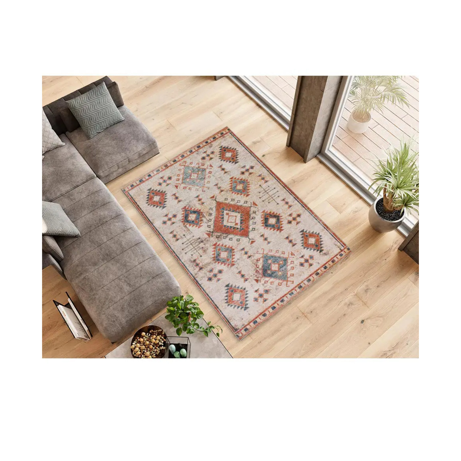 PARMA Alfombra estilo étnico de pelo corto en tonos terracota, varias medidas disponibles