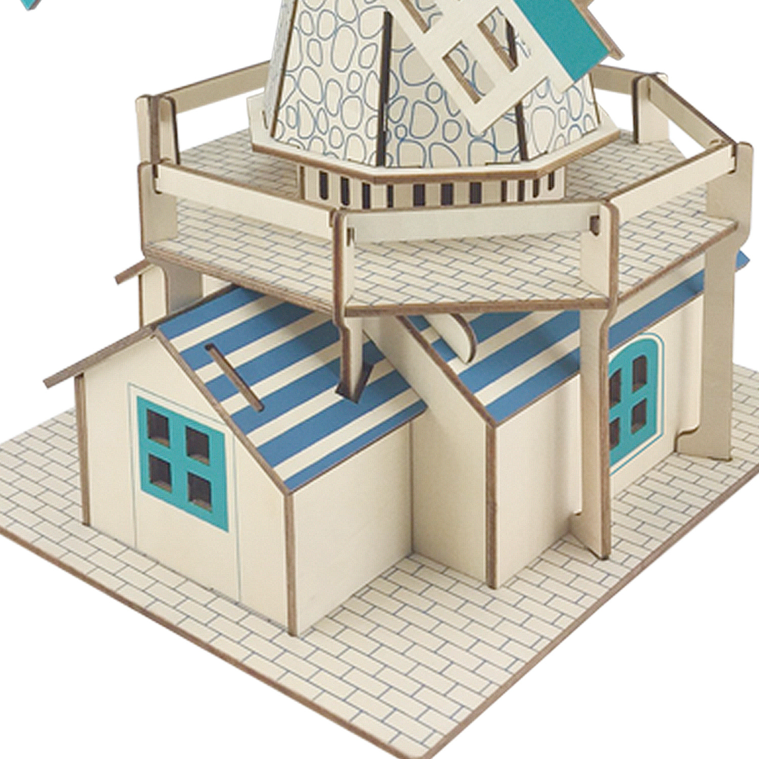 Maqueta 3D de madera. Molino de viento holandés. 77 piezas.