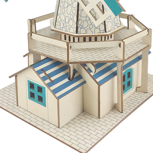Maqueta 3D de madera. Molino de viento holandés. 77 piezas.