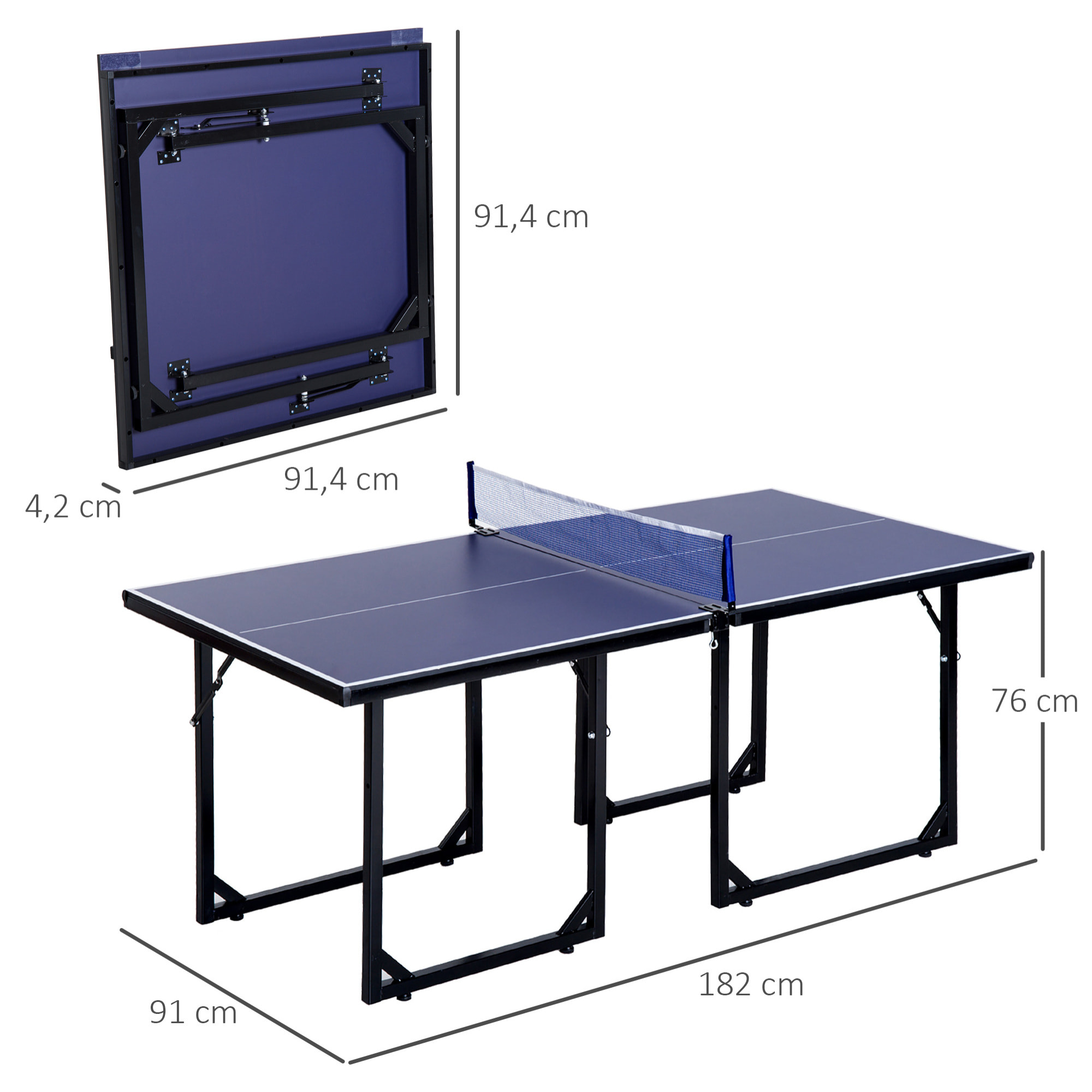 Mesa de Ping-Pong Plegable Mesa de Tenis de Mesa con Red y Marco de Acero para Interior y Exterior 182x91x76 cm Azul