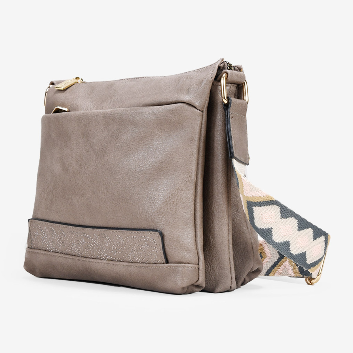 Bolso bandolera taupe con asa étnica