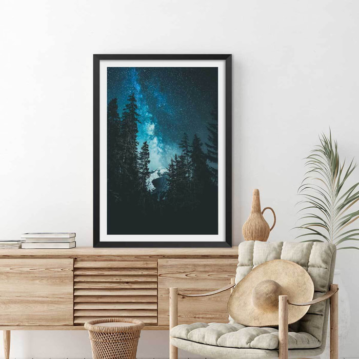 Affiche paysage voie lactée alpine Affiche + cadre en bois - Noir